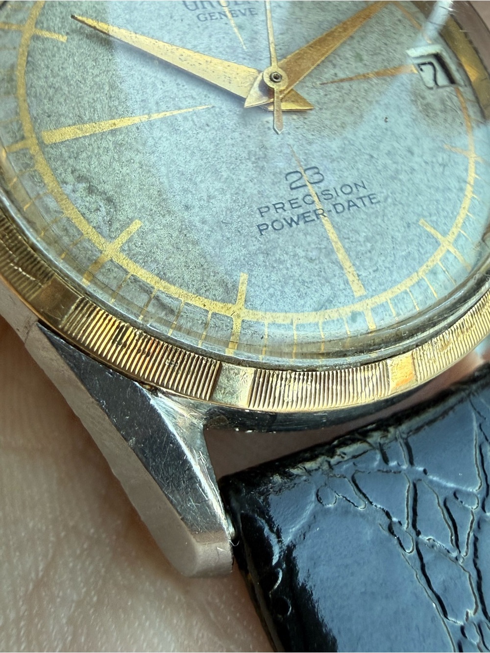 Vintage 1950’s 14k gold & Steel Gruen Genève Presicion Power 34mm - Picture 8 of 16